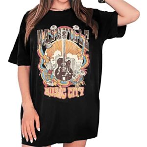 binshre womens nashville shirts country music oversized tshirts graphic short sleeve tees for women black xl