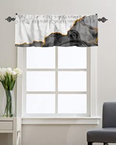 yun nist window valance curtain marble black gray white color contrast gold edge valances for kitchen windows,modern abstract rod pocket short curtains for bedroom,bathroom,living room 42x12in