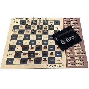 MilesMagic Wooden Portable Chess Board Set | Professional Pieces with Splittable Tray and Storage Bag | Traveller Chess Game for Age Groups (11.5x11.5 Inches)