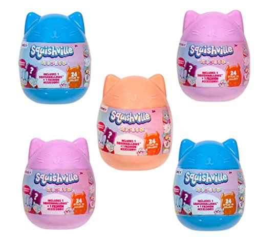 Squishmallows Squishville, Series 7-5 Pack - Official Kellytoy - Collectible Mini Stuffed Animal Toy Plush & Accessories, Styles May Vary - Add to Your Squad - Gift for Kids, Girls & Boys - Set of 5