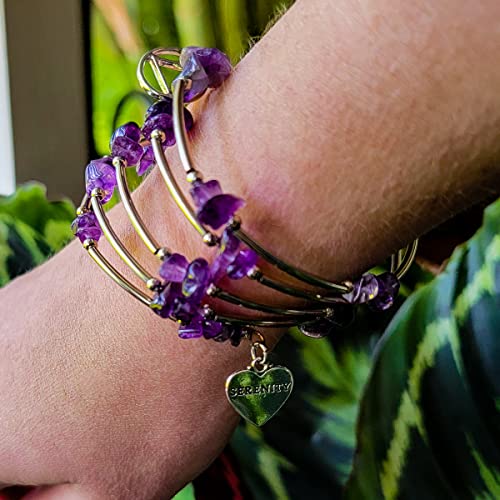 The Token Shop Amethyst AA Bracelet with Alcoholics Anonymous Circle Triangle Symbol and Serenity Heart Charm | Sobriety Gift for Women