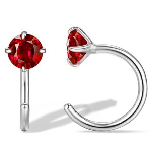 red garnet small hoop earrings in sterling silver, nickel free earrings for women, hypoallergenic, minimalist half hoop earrings, cute ear jackets