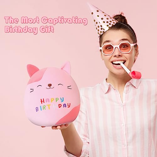 SQEQE Cat Plush Cuddly Birthday Cat Stuffed Animal Toy Soft Kitty Plush Pillows Cartoon Cat Plushies Doll Gift for Kids Birthday (Pink, 10 inch)