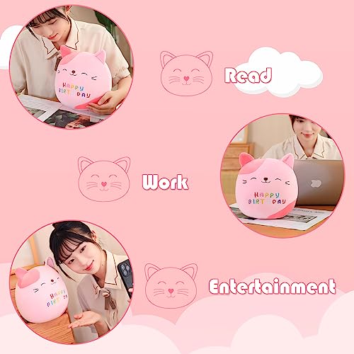 SQEQE Cat Plush Cuddly Birthday Cat Stuffed Animal Toy Soft Kitty Plush Pillows Cartoon Cat Plushies Doll Gift for Kids Birthday (Pink, 10 inch)