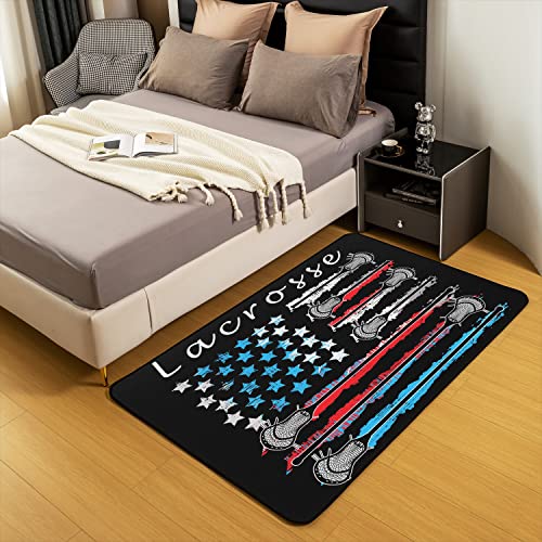 jejeloiu Lacrosse Area Rug 5'x7' Kids American Flag Sports Theme Decorative Carpet for Women Men Lacrosse Player Games Rugs for Living Room Bedroom Floor Mat Room Decor