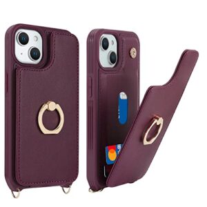 Lipvina for iPhone 13 Case with Card Holder for Women,for iPhone 13 Phone Case with Strap,Crossbody Lanyard,Ring Stand,RFID Blocking,Cute Wallet Cases for iPhone 13 6.1 inch(Wine Red)