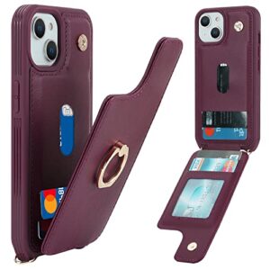 Lipvina for iPhone 13 Case with Card Holder for Women,for iPhone 13 Phone Case with Strap,Crossbody Lanyard,Ring Stand,RFID Blocking,Cute Wallet Cases for iPhone 13 6.1 inch(Wine Red)