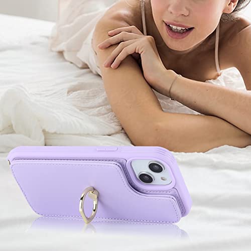 Lipvina for iPhone 13 Case with Card Holder for Women,for iPhone 13 Phone Case with Strap,Crossbody Lanyard,Ring Stand,RFID Blocking,Cute Wallet Cases for iPhone 13 6.1 inch(Purple)