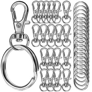 40pcs metal swivel snap hooks with key rings, leobro 20pcs small lobster claw keychains clasps and 20pcs large key chain ring for keychain clip, lanyard, key, jewelry making, art crafts, silver
