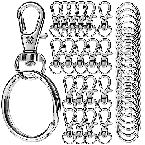 40PCS Metal Swivel Snap Hooks with Key Rings, LEOBRO 20PCS Small Lobster Claw Keychains Clasps and 20PCS Large Key Chain Ring for Keychain Clip, Lanyard, Key, Jewelry Making, Art Crafts, Silver