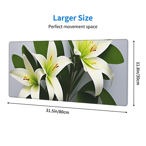 Lily Flowers Mouse Pads for Laptop and PC, 11.8"x31.5" Mouse Pad for Office and Cute Gaming Pads.