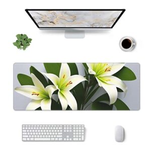 Lily Flowers Mouse Pads for Laptop and PC, 11.8"x31.5" Mouse Pad for Office and Cute Gaming Pads.