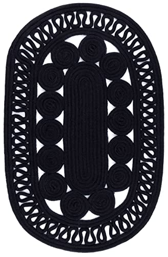 Dash and Albert Reef Black Handwoven Indoor/Outdoor Oval Rug, 8 X 10 Feet, Black Solid Pattern