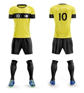 winning beast lot of 18 full soccer kits sized for senior (3m-12l-3xl) style 109. player number included. main color yellow.