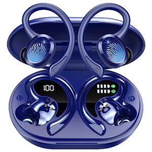 wireless earbuds bluetooth headphones sport, bluetooth 5.3 earbuds immersive hifi stereo over-ear buds, 48hrs earphones in ear with earhooks, hd mic, ip7 waterproof headset for workout running (blue)