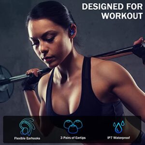 Wireless Earbuds Bluetooth Headphones Sport, Bluetooth 5.3 Earbuds Immersive HiFi Stereo Over-Ear Buds, 48Hrs Earphones in Ear with Earhooks, HD Mic, IP7 Waterproof Headset for Workout Running (Blue)