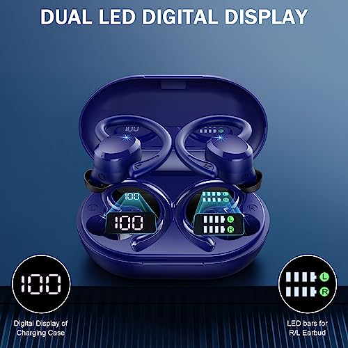 Wireless Earbuds Bluetooth Headphones Sport, Bluetooth 5.3 Earbuds Immersive HiFi Stereo Over-Ear Buds, 48Hrs Earphones in Ear with Earhooks, HD Mic, IP7 Waterproof Headset for Workout Running (Blue)