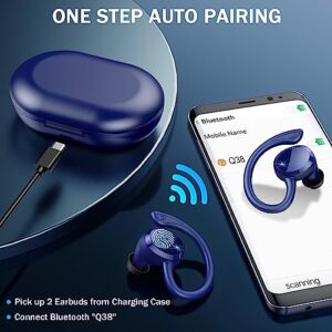 Wireless Earbuds Bluetooth Headphones Sport, Bluetooth 5.3 Earbuds Immersive HiFi Stereo Over-Ear Buds, 48Hrs Earphones in Ear with Earhooks, HD Mic, IP7 Waterproof Headset for Workout Running (Blue)