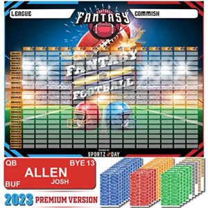 bambluby fantasy football draft board 2023-2024 kit - extra large set with 596 player labels - premium color edition[14 teams 20 rounds]