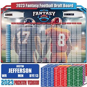 fantasy football draft board 2023-2024 kit - large set with 576 player labels - premium color edition[14 teams 20 rounds]