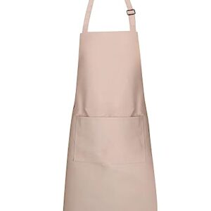 Hugitout Chef Apron Unisex with Adjustable Straps and Two Pockets For Work Uniform, Bib Apron Waterproof, oil-proof Stain Resistant, No Wash(Khaki)