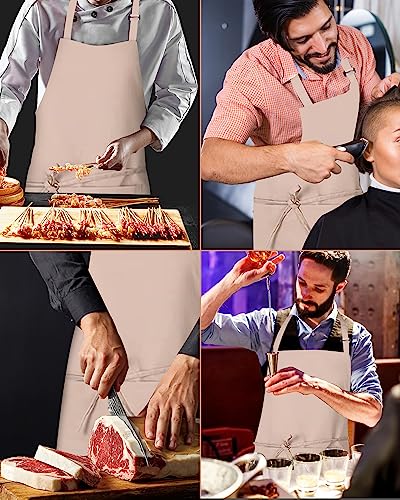 Hugitout Chef Apron Unisex with Adjustable Straps and Two Pockets For Work Uniform, Bib Apron Waterproof, oil-proof Stain Resistant, No Wash(Khaki)