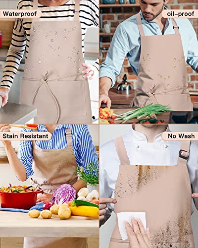 Hugitout Chef Apron Unisex with Adjustable Straps and Two Pockets For Work Uniform, Bib Apron Waterproof, oil-proof Stain Resistant, No Wash(Khaki)
