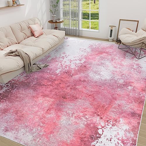 auruge 8x10 Area Rugs Abstract Living Room Rug Blush Pink Carpet Accent Rug Foldable Cozy & Fluffy Rugs with Anti-Slip Backing,Non Shedding & Machine Washable Area Rugs for Bedroom Dining Room Office