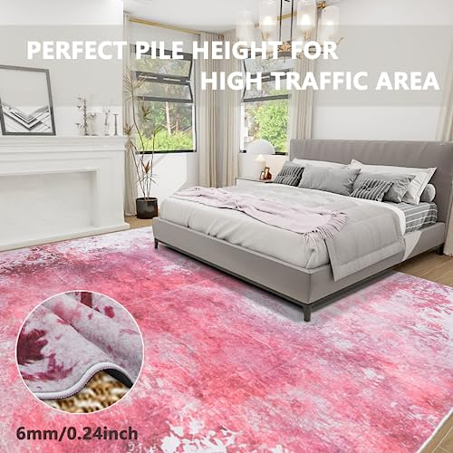 auruge 8x10 Area Rugs Abstract Living Room Rug Blush Pink Carpet Accent Rug Foldable Cozy & Fluffy Rugs with Anti-Slip Backing,Non Shedding & Machine Washable Area Rugs for Bedroom Dining Room Office