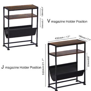 ZEXVIDA Narrow End Table for Small Spaces - Slim Side Table with Magazine Holder,2 in 1 Design Narrow End Table Living Room,Skinny Bedroom Nightstand Thin Side Magazine Table (Rustic Brown)