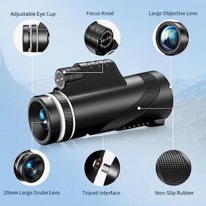 80x100 Monocular Telescope, Eullsi HD Monocular for Adults with Smartphone Adapter & Tripod, Compact Monocular for Bird Watching Hiking Camping Hunting Wildlife Travel (Black)