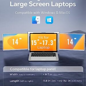 YUTOO 14" Triple Monitor for Laptop, [Only 1 Cable to Connect][16:10], FHD 1200P IPS Display, Laptop Monitor Screen Extender, for Windows, MacOS for 15”-17.3” Laptop