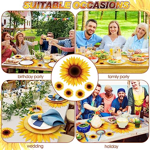 200 Pcs Disposable Paper Place Mat Coaster Set Include Paper Placemats Disposable and Coasters Bulk Table Paper Placemats Outdoor Indoor for Dining Table Baby Shower Birthday Party (Sunflower)