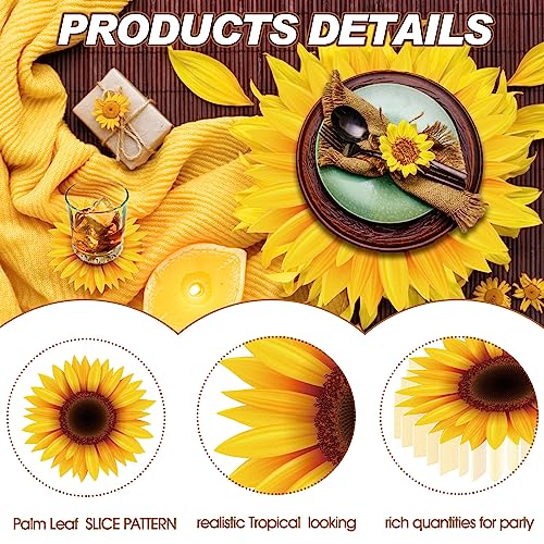 200 Pcs Disposable Paper Place Mat Coaster Set Include Paper Placemats Disposable and Coasters Bulk Table Paper Placemats Outdoor Indoor for Dining Table Baby Shower Birthday Party (Sunflower)