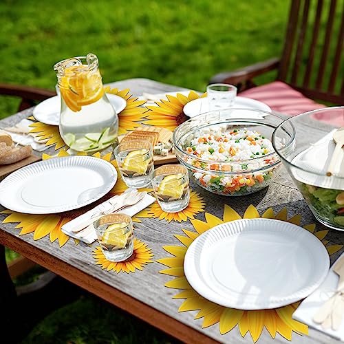 200 Pcs Disposable Paper Place Mat Coaster Set Include Paper Placemats Disposable and Coasters Bulk Table Paper Placemats Outdoor Indoor for Dining Table Baby Shower Birthday Party (Sunflower)