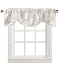 tocahome semi-sheer kitchen valances for windows, adjustable tie up valances curtains light filtering, white-gold natural herringbone elegant window toppers valances for living room/bedroom 60x18in