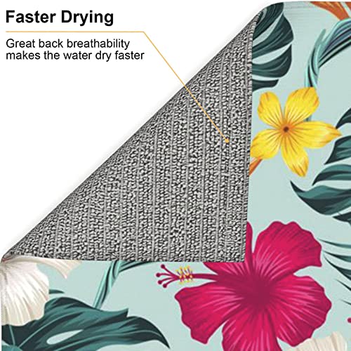 hojas tropicales y flores Printed Drying Mat For Kitchen Ultra Absorbent Microfiber Dishes Drainer Mats Non-Slip Silicone Quick Dry Pad - 18 X 16inch