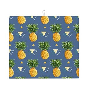 gold pineapple background printed drying mat for kitchen ultra absorbent microfiber dishes drainer mats non-slip silicone quick dry pad - 18 x 16inch
