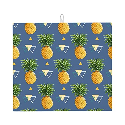 gold pineapple background Printed Drying Mat For Kitchen Ultra Absorbent Microfiber Dishes Drainer Mats Non-Slip Silicone Quick Dry Pad - 18 X 16inch