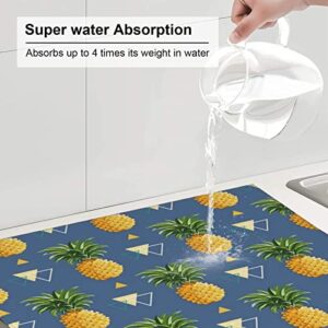 gold pineapple background Printed Drying Mat For Kitchen Ultra Absorbent Microfiber Dishes Drainer Mats Non-Slip Silicone Quick Dry Pad - 18 X 16inch