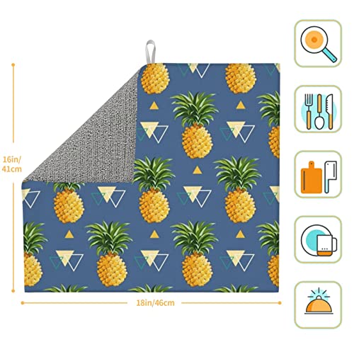 gold pineapple background Printed Drying Mat For Kitchen Ultra Absorbent Microfiber Dishes Drainer Mats Non-Slip Silicone Quick Dry Pad - 18 X 16inch