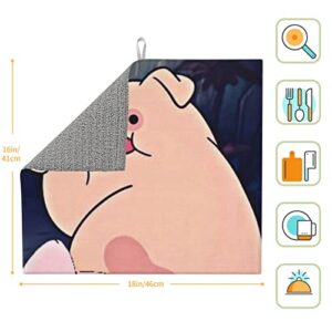 Funny pigs Printed Drying Mat For Kitchen Ultra Absorbent Microfiber Dishes Drainer Mats Non-Slip Silicone Quick Dry Pad - 18 X 16inch