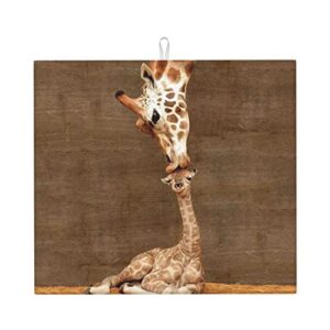 giraffe printed drying mat for kitchen ultra absorbent microfiber dishes drainer mats non-slip silicone quick dry pad - 18 x 16inch