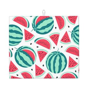 fruits watermelon printed drying mat for kitchen ultra absorbent microfiber dishes drainer mats non-slip silicone quick dry pad - 18 x 16inch