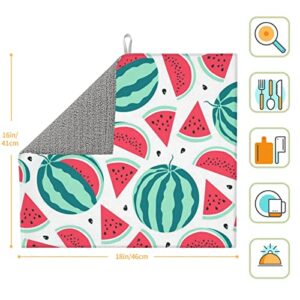 Fruits Watermelon Printed Drying Mat For Kitchen Ultra Absorbent Microfiber Dishes Drainer Mats Non-Slip Silicone Quick Dry Pad - 18 X 16inch