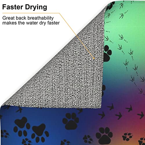 Paw Prints Pattern Printed Drying Mat For Kitchen Ultra Absorbent Microfiber Dishes Drainer Mats Non-Slip Silicone Quick Dry Pad - 18 X 16inch