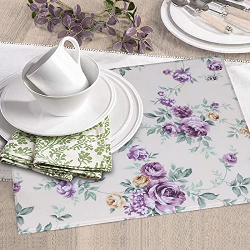 Purple Pink Flower Printed Drying Mat For Kitchen Ultra Absorbent Microfiber Dishes Drainer Mats Non-Slip Silicone Quick Dry Pad - 18 X 16inch