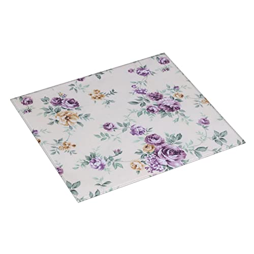 Purple Pink Flower Printed Drying Mat For Kitchen Ultra Absorbent Microfiber Dishes Drainer Mats Non-Slip Silicone Quick Dry Pad - 18 X 16inch