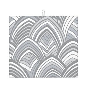 grey pattern printed drying mat for kitchen ultra absorbent microfiber dishes drainer mats non-slip silicone quick dry pad - 18 x 16inch