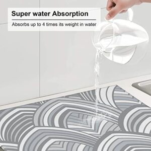 Grey pattern Printed Drying Mat For Kitchen Ultra Absorbent Microfiber Dishes Drainer Mats Non-Slip Silicone Quick Dry Pad - 18 X 16inch